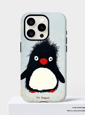 可爱搞怪炸毛企鹅适用iPhone16promax手机壳苹果15新款13pro防摔14pro创意12女13菲林二合一15超火全包保护套