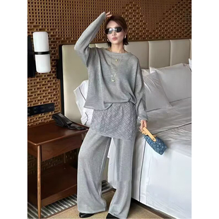 两件套8679 圆领针织屁帘休闲裤 春季 上新设计感韩系温柔风套装