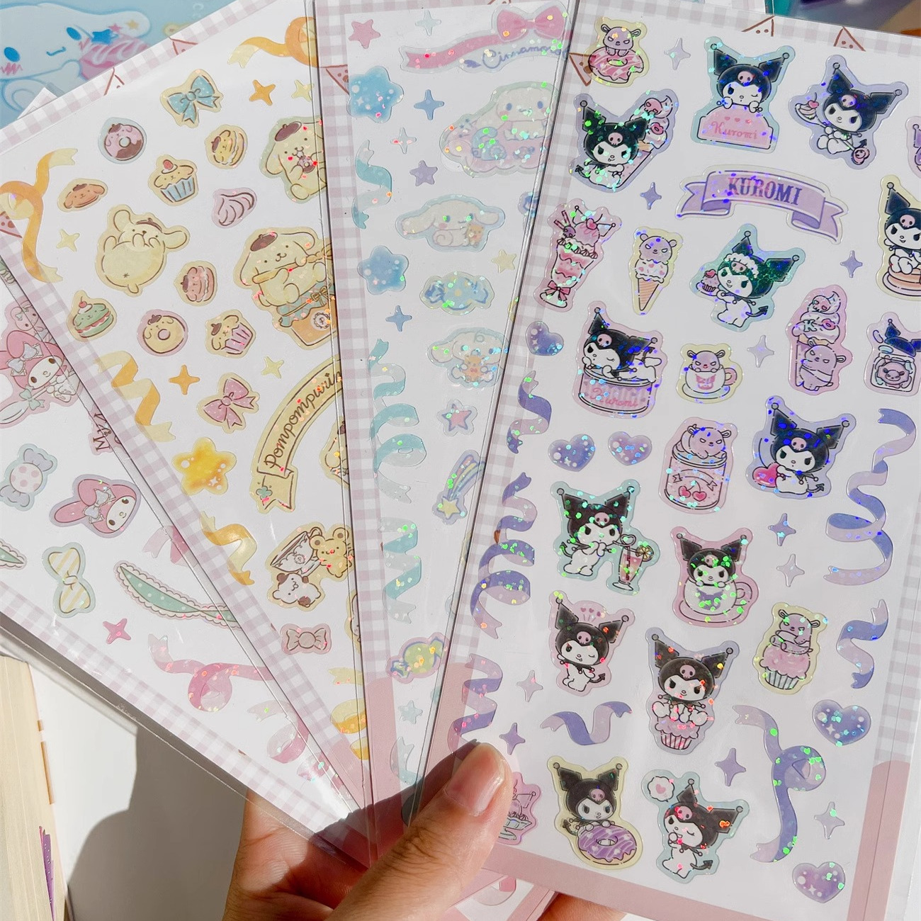 清仓透明镭射贴纸闪亮光膜DIY相片照片手账卡通花边闪闪贴纸装饰