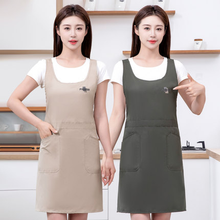 时尚纯色防水坎肩围裙防磨定制logo印字厨房家用餐饮专用工作服女