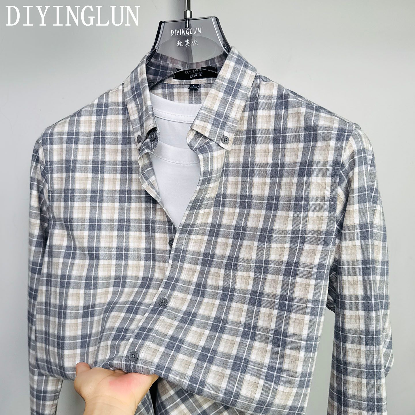 DIYINGLUN专柜男士长袖纯棉衬衫