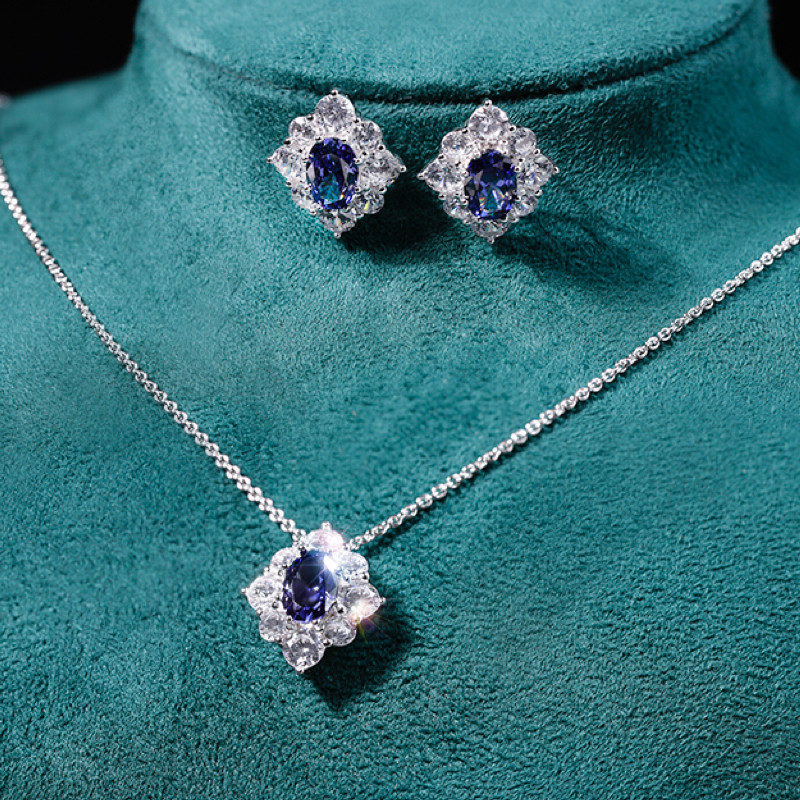 PT950铂金美国进口莫桑石D色椭圆鸽子蛋蓝宝石吊坠满钻项链女高级