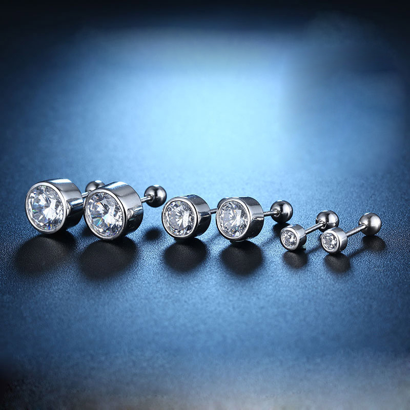 单钻银镀铂金拧螺丝情侣耳骨钉