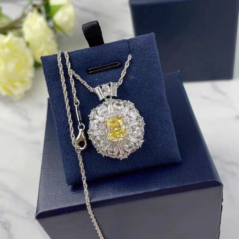 AU750纯18K金镶嵌美国进口D色莫桑石黄钻马眼项链轻奢复古个性潮