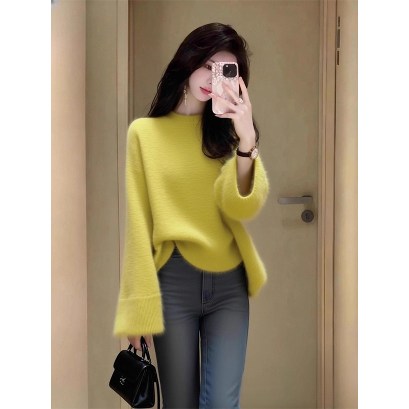 黄绿色毛衣女秋冬高级感