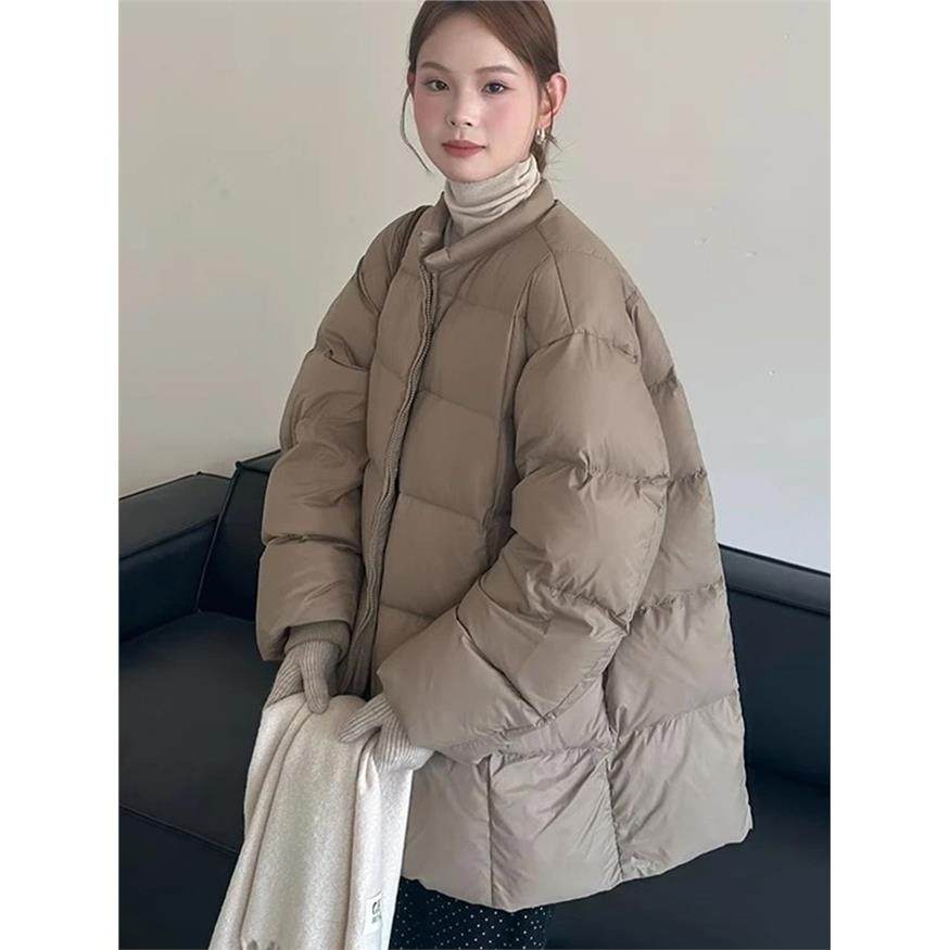 小个子时尚纯色拉炼保暖棉服女秋冬2025新款巨好看加厚中长款外套