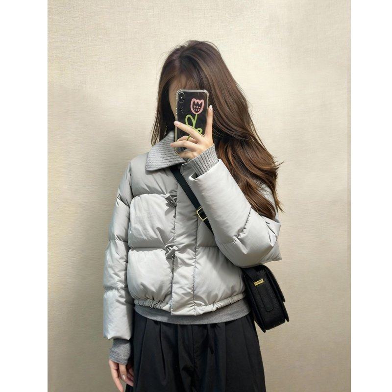 韩系蓝色针织拼接棉服女小香风棉袄2025新款爆款巨好看的冬装外套