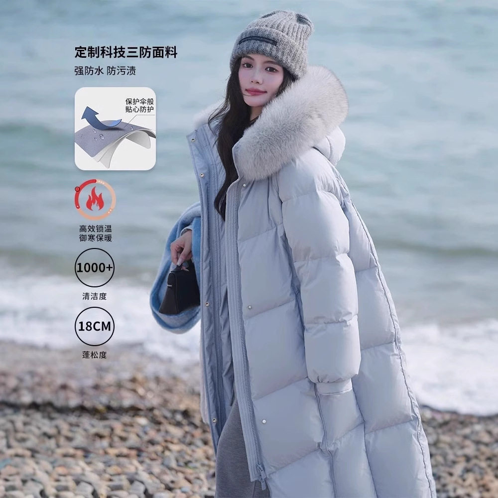 羽绒服女2025网红同款90绒大毛领韩版加长款加厚连帽冬季外套
