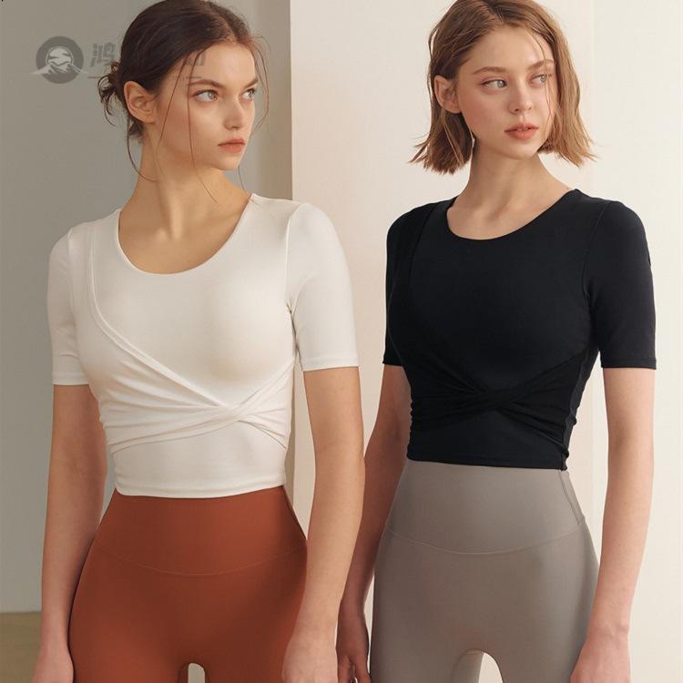 春夏瑜伽短袖上衣内置胸垫网红