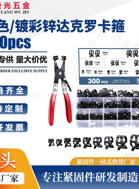 跨境热销 300PCS黑色达克罗卡箍配工具盒装组合卡箍抱箍管夹套装