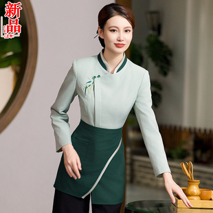 中式餐厅服务员工作服长袖定制女酒店茶楼火锅农庄饭店工衣秋冬