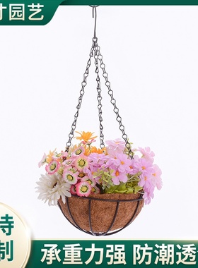 创意多肉吊篮花盆 家居摆件阳台椰棕花盆铁艺吊挂装饰 吊盆花架