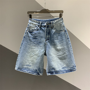 中裤 2026年夏季 女百搭宽松显瘦阔腿裤 复古水洗做旧牛仔五分裤 新款