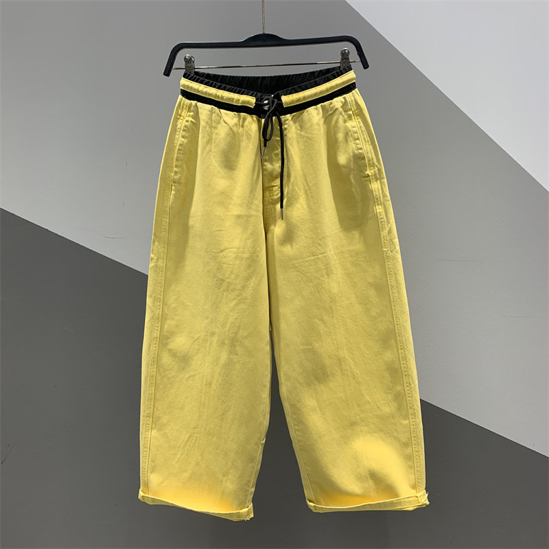 2026年春夏新款高腰撞色设计牛仔老爹裤女百搭宽松九分阔腿哈伦裤,女装/女士精品,牛仔裤,淘宝优惠券,粉丝福利购,淘宝优惠卷