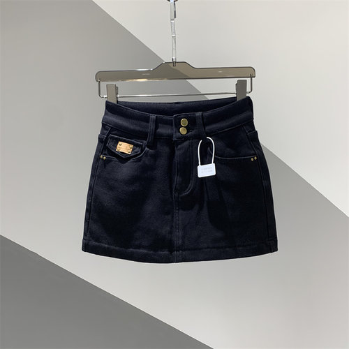 加绒加厚半身牛仔短裙女