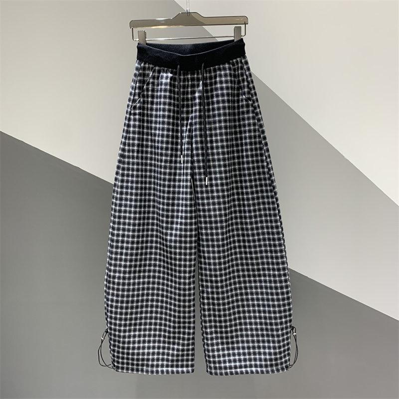 2025年秋冬新款格子休闲阔腿裤女百搭宽松显瘦加绒保暖垂感拖地裤,女装/女士精品,休闲裤,淘宝优惠券,粉丝福利购,淘宝优惠卷