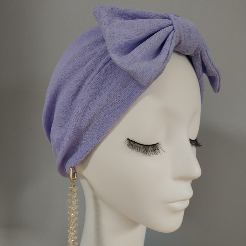 蝴蝶结月子帽女薄款日系小众大头显脸小薄款纯色头巾帽光头帽