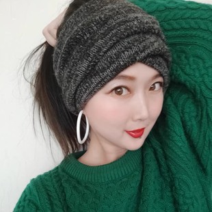 秋冬厚款 遮盖白发头饰 空顶帽 这脑门 围巾围脖 双层 厚超宽发带