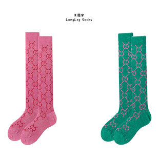 长筒袜 个性 夏天ins潮新品 金丝小腿袜粉色袜子女字母及膝长袜时尚