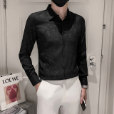 高级感秋季新款提花痞帅男士长袖衬衫男修身上衣301A-1/C08/P55，男装衬衫，星座301A-1