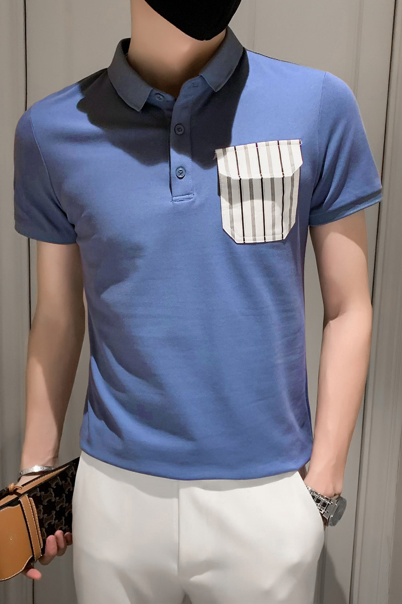 黑青年免烫翻领休闲短袖POLO口袋装饰上衣301A-1/PL51/P48控68,男装Polo衫,星座301A-1