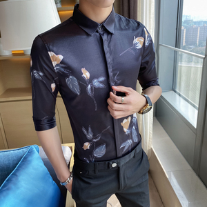 英伦轻熟风印花修身七分袖衬衫男301A-1/CS231/P55