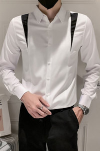 秋季新款男士拼接长袖衬衫男时尚休闲衬衣301A-1/C15/P55图片