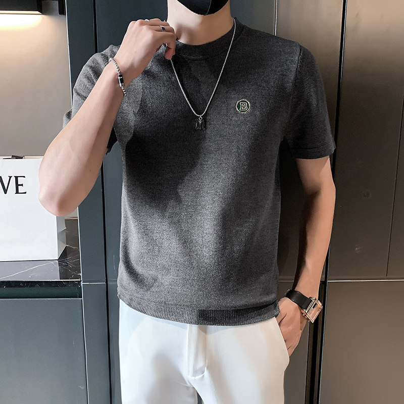 春秋针织纯色短袖半圆领T恤男内搭上衣毛衣打底衫301A-1/M02/P48，男装T恤，星座301A-1