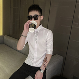 红新款衬衫男社会精神小伙刺绣修身七分袖衬衫301A-1/CS220/P55，男装衬衫，星座301A-1