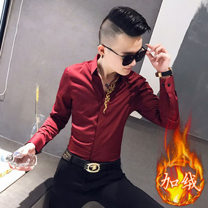 秋冬新款男士加绒刺绣长袖衬衫社会小伙衬衣301A-1/CS58/加绒P65图片