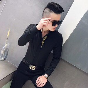 秋冬新款男士加绒刺绣长袖衬衫社会小伙衬衣301A-1/CS58/加绒P65图片