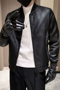 2024春秋冬男士皮夹克外套潮牌ins拼色皮衣301A-1/JK16/P100控138图片