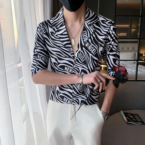 男士夏季印花短袖修身衬衫青年西装领休闲衬衣301A-1/CS253/P55图片
