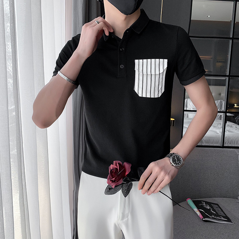 青年免烫翻领休闲短袖POLO口袋装饰上衣301A-1/PL51/P48控68,男装Polo衫,星座301A-1