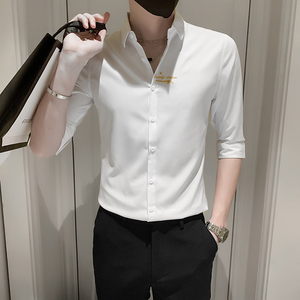 夏季青年新款刺绣纯色短袖衬衫男休闲衬衣301A-1/CS331/P55