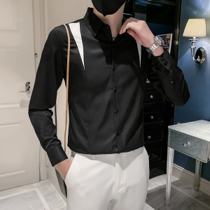 秋季新款男士拼接长袖衬衫男时尚休闲衬衣301A-1/C15/P55图片