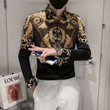 小伙秋季新款男士个性印花长袖衬衫痞帅休闲上衣301A-1/C23/P55，男装衬衫，星座301A-1