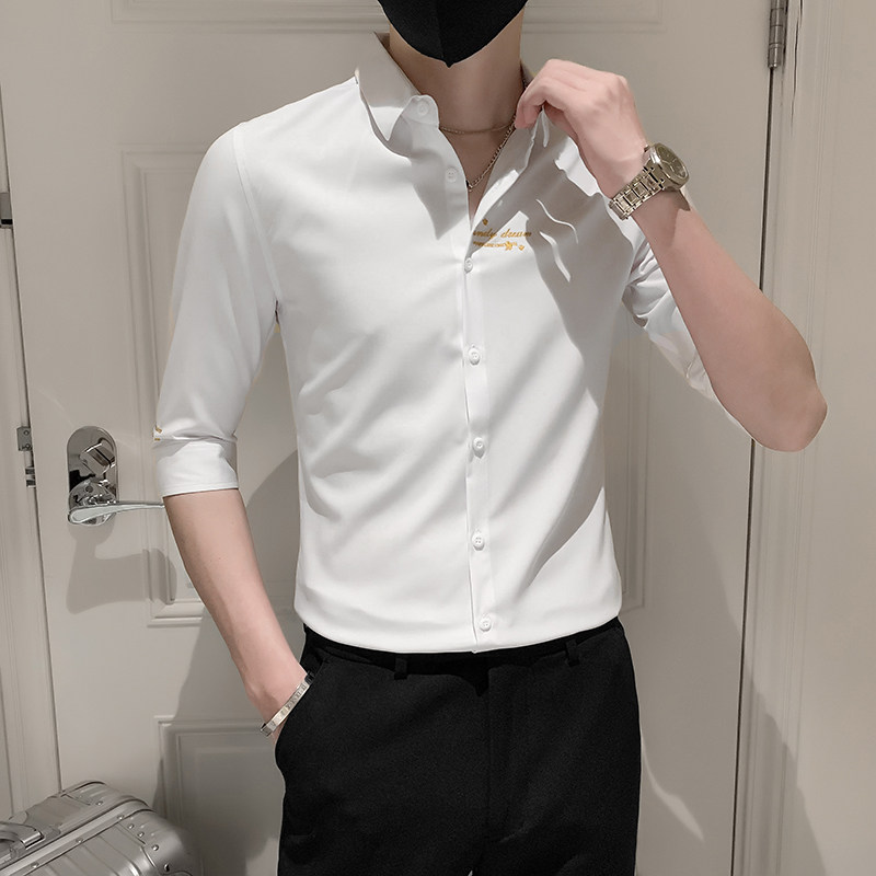 夏季青年新款刺绣纯色短袖衬衫男休闲衬衣301A-1/CS331/P55,男装衬衫,星座301A-1