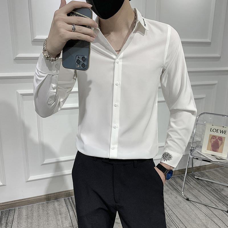 秋痞帅精神小伙刺绣长袖衬衣潮流修身衬衫301A-1/CS283/P48M-5XL,男装衬衫,星座301A-1