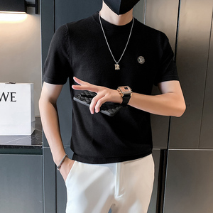 春秋针织纯色短袖半圆领T恤男内搭上衣毛衣打底衫301A-1/M02/P48图片