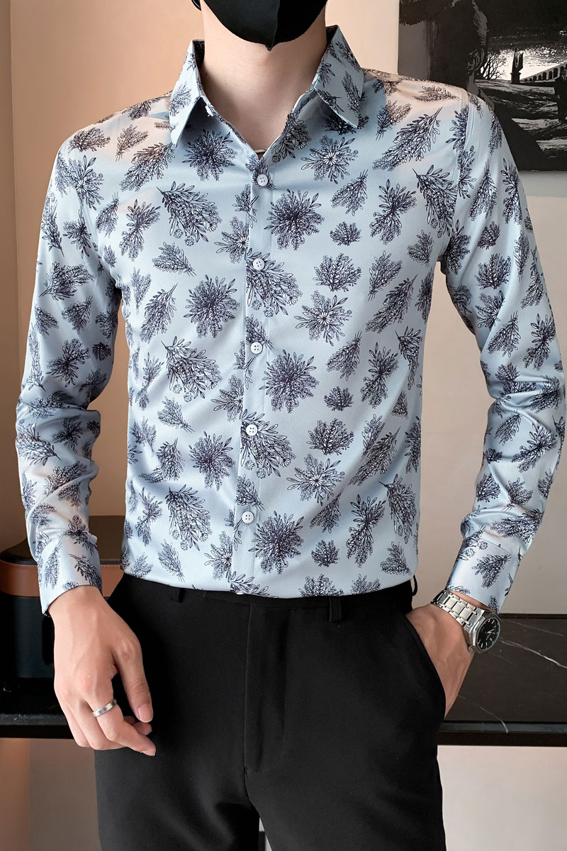 男士秋季小伙个性痞帅印花长袖衬衫日常休闲上衣301A-1/C21/P55,男装衬衫,星座301A-1