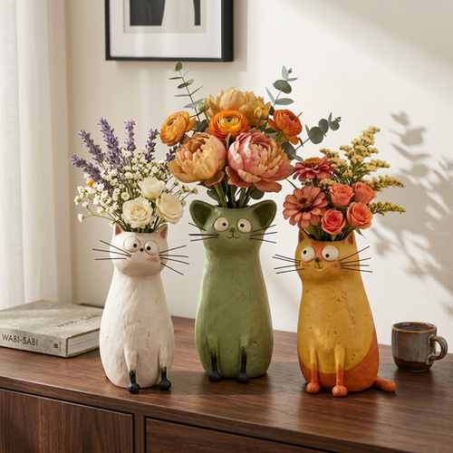 包豪斯艺术猫咪花瓶摆件插花装饰