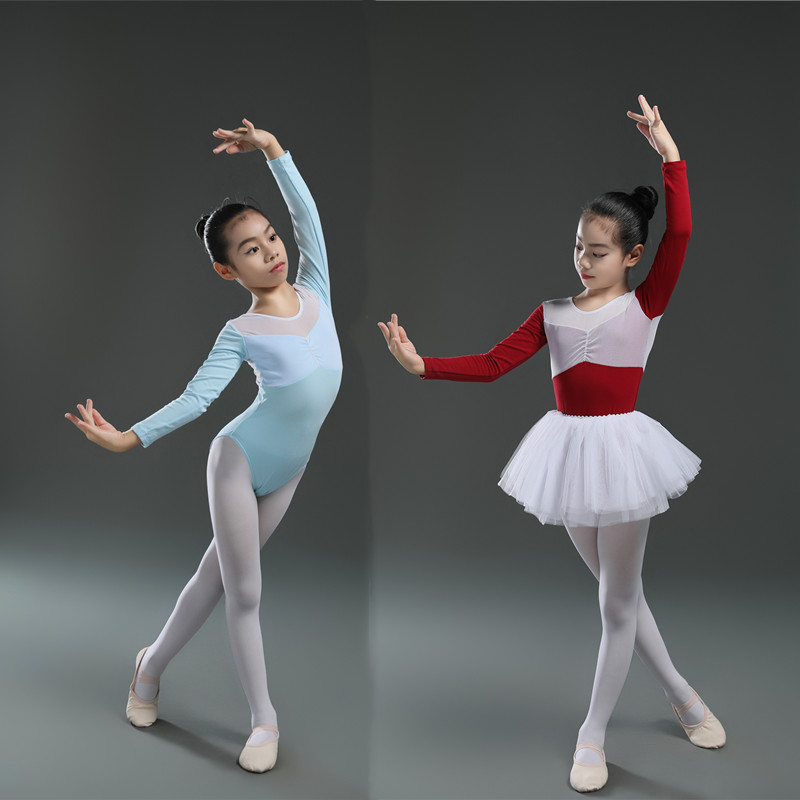 新款长袖儿童芭蕾舞蹈练功体服幼儿纯棉中国舞装女孩民族风跳舞衣