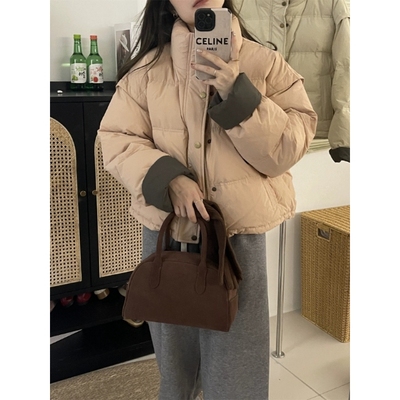 羽绒棉服女短款拼色2025冬新款宽松加厚小个子面包服棉衣外套