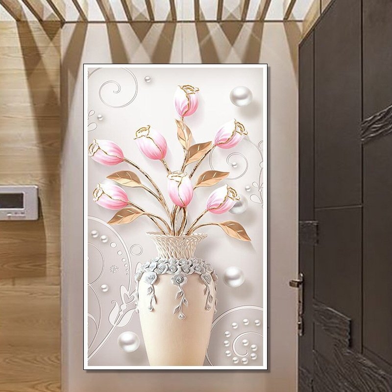 钻石绣2018新款贴钻十字绣郁金香客厅小幅玄关走廊竖版钻石画满钻,特色手工艺,刺绣,淘宝优惠券,粉丝福利购,淘宝优惠卷