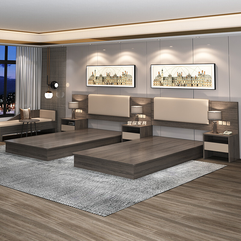 定制酒店家具标间全套宾馆公寓客房旅馆电视柜床架标准间床板专用