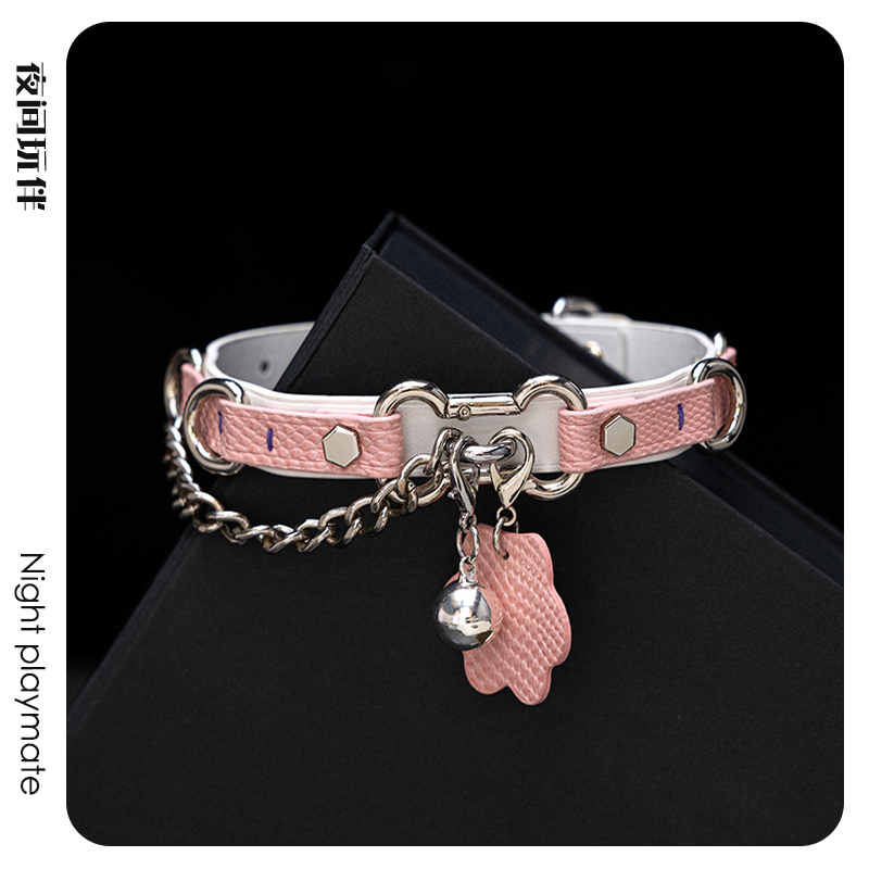夜间玩伴 粉爪骨头项圈颈圈男女choker项链真皮k9小狗puppy牵引绳