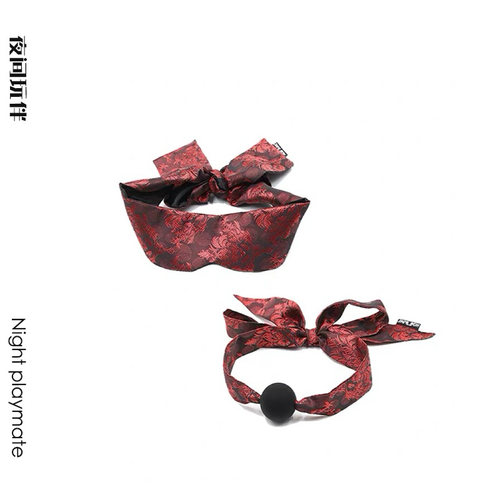 中国风绸缎氛围眼罩蒙眼套装硅胶口球sp道具男女同款小狗派对ddlg