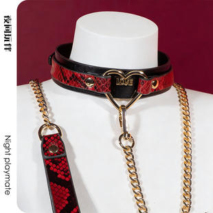 蛇纹LOVE项圈真皮颈圈choker手工手作牵引链定制刻字 小狗派对