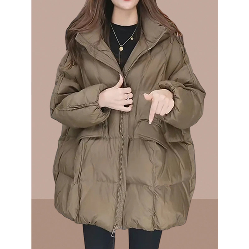 轻薄棉服女冬季新款大码胖mm中长款棉衣棉袄加厚面包服夹棉外套女